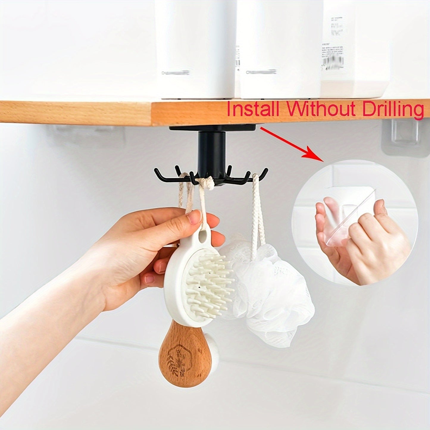 360° Swivel Utility Hook - Self-adhesive Under Cabinet Organizer for Kitchen, Bathroom and Office - Easy to Install, No Drilling Design for Hanging Utensils, Tools, Rags, Keys - Space-saving Storage Solution for Smooth Surfaces