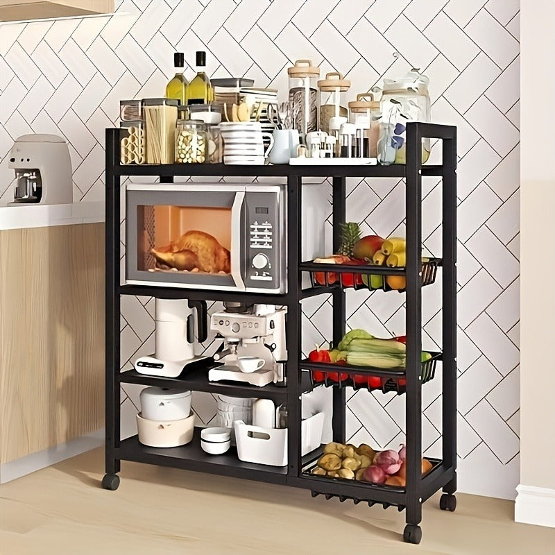 Four Tier, Three Basket, Mesh Basket Display Rack with Universal Roller Slides for Easy Cleaning And Storage, Vegetable Basket Organizer, Kitchen Display Rack, Useful Display Rack for Organizing Supplies, Vertical Shelves, Commercial Easter decorations