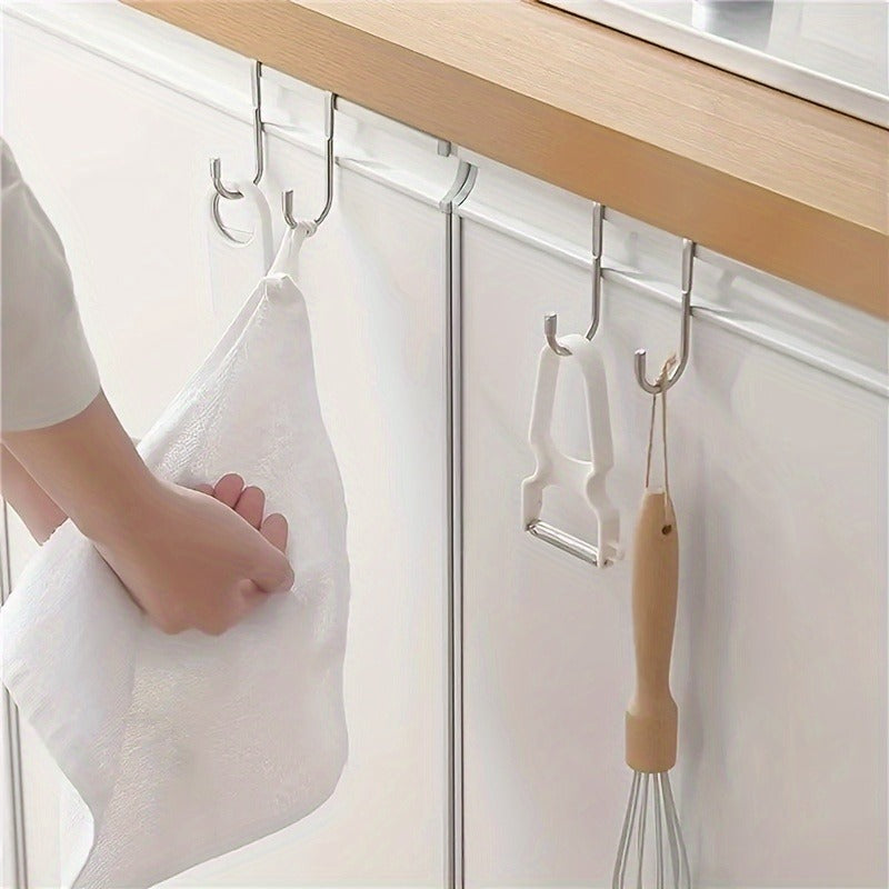 2pcs Heavy-Duty Stainless Steel S-Shaped Hooks - Rust-Resistant, No-Drill Easy Installation for Bedroom, Bathroom & Kitchen - Space-Saving Double Door Hangers for Cabinets & Organizers