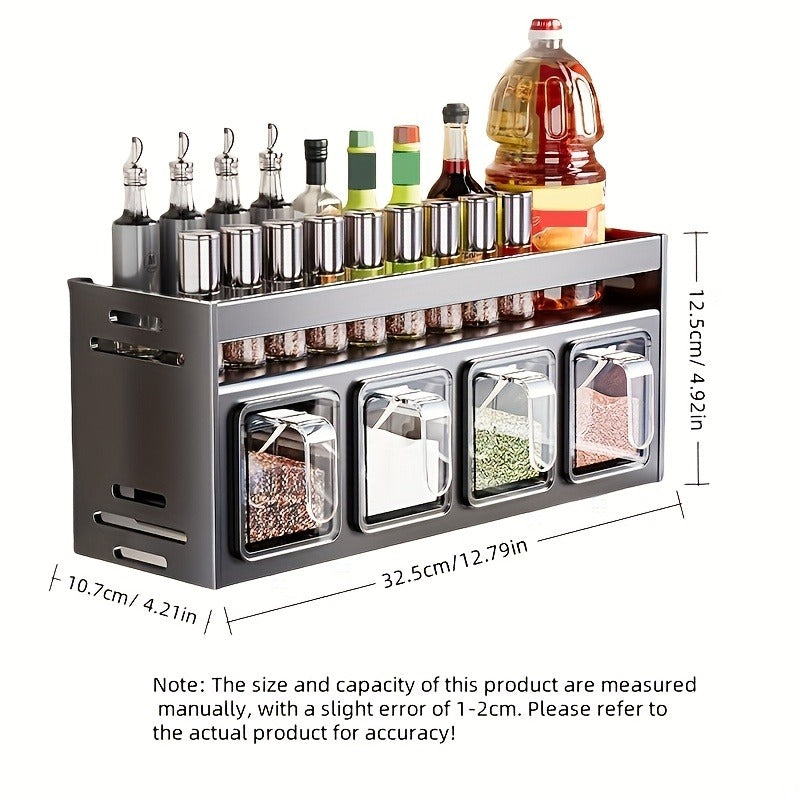 Wall-Mounted Spice Organizer Set - Durable Aluminum, Easy No-Drill Installation | Includes Seasoning Containers & Canisters for Kitchen