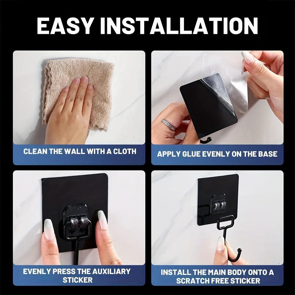 5pcs Strong Adhesive Rotating Waterproof Wall Hooks - Easy Installation, Sleek Black Design, Ideal for Kitchen & Bathroom Storage