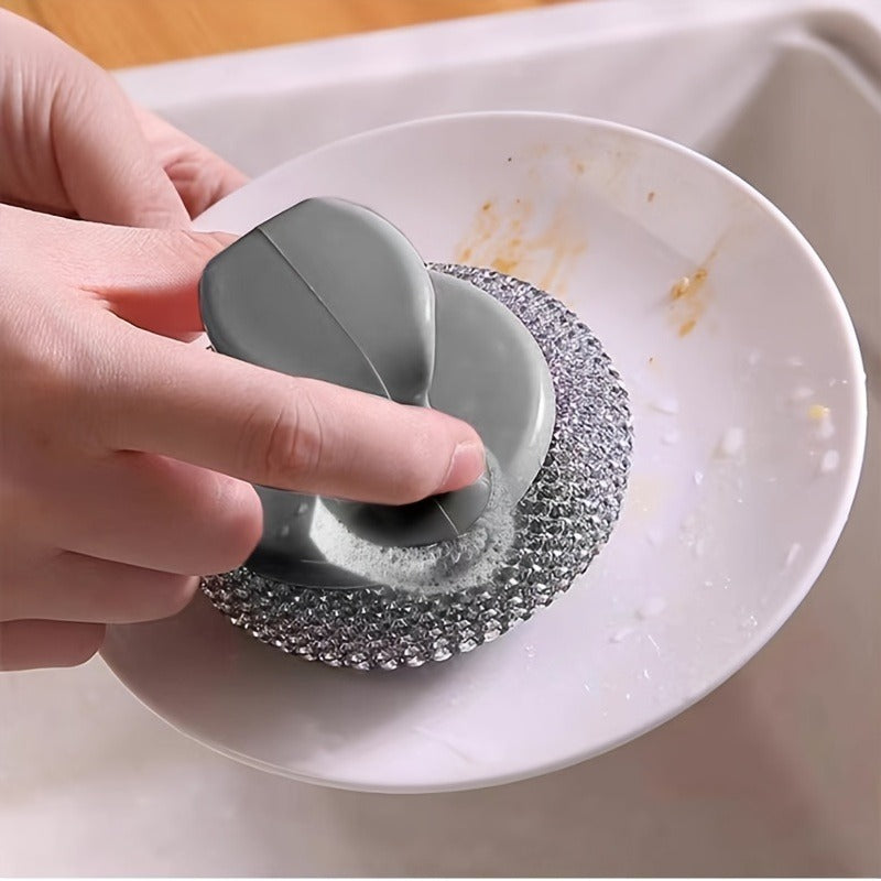 Stainless Steel Sponge Handle Brush, Replaceable Handle and Detachable Debris Ball, Dishwasher Cleaning Tool, Scratch-Free Nano, Household Residue-free Multi-purpose Kitchen Cleaning Tool