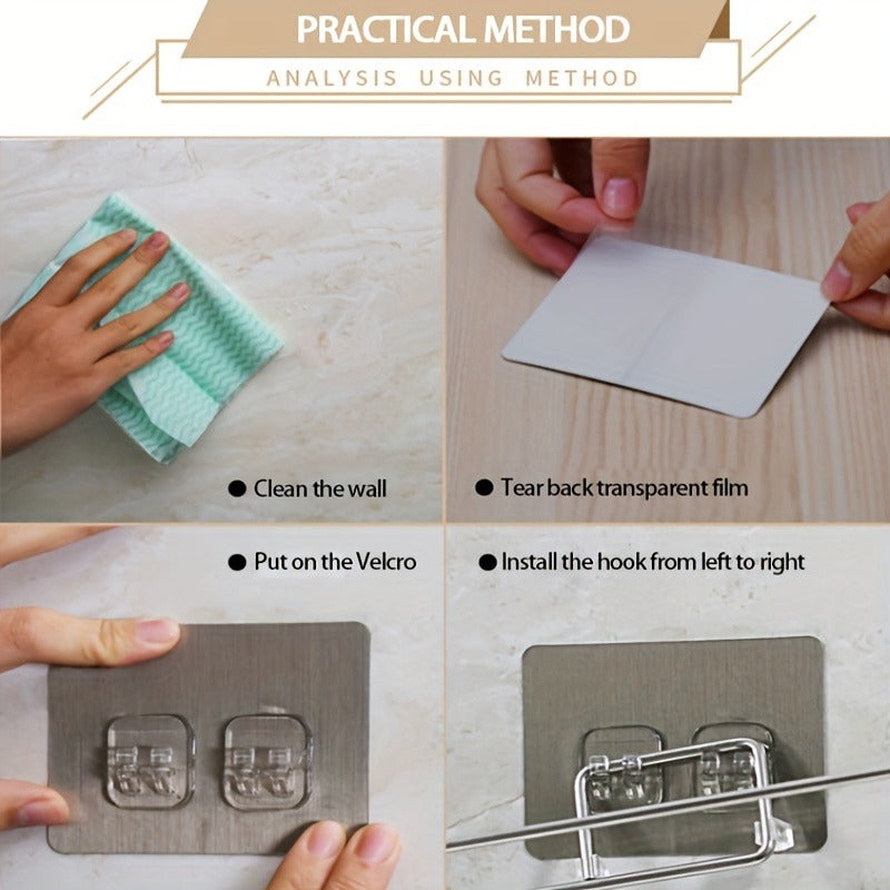 Durable stainless steel hooks, lazy hooks that do not require drilling, wall mounted cloth racks, tissue racks, suitable for kitchens, bathrooms, and offices. You can also purchase matching scouring pads