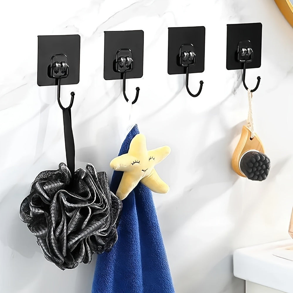 5pcs Strong Adhesive Rotating Waterproof Wall Hooks - Easy Installation, Sleek Black Design, Ideal for Kitchen & Bathroom Storage