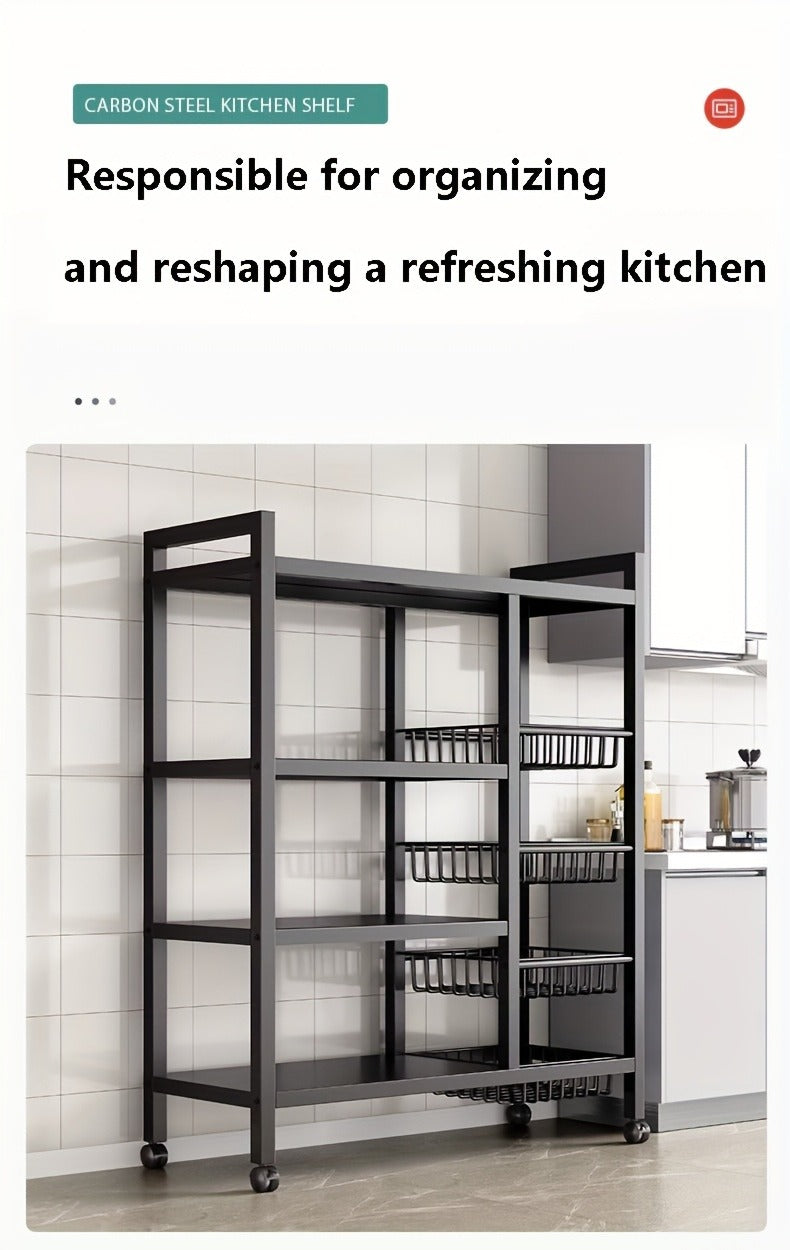 4-layer Rolling Metal Storage Cart With Wheels, Suitable For Microwave Ovens, Appliances, Seasoning Racks, Very Suitable For Storing Fruits, Vegetables, Tableware, Etc., Food Storage Room Storage Items And Storage Racks