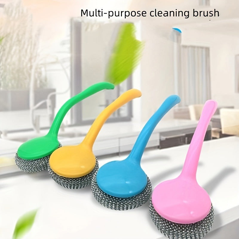 Stainless Steel Sponge Handle Brush, Replaceable Handle and Detachable Debris Ball, Dishwasher Cleaning Tool, Scratch-Free Nano, Household Residue-free Multi-purpose Kitchen Cleaning Tool