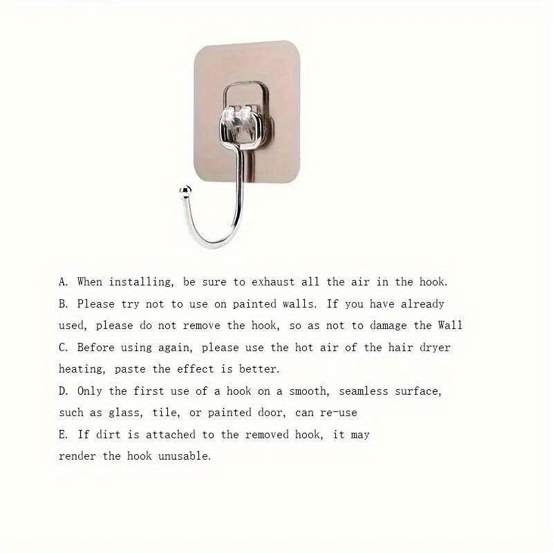 5pcs Heavy-Duty Non-Slip Adhesive Wall Hooks - No Drill Damage-Free Hanging, Space-Saving Strong Adhesive Backing for Kitchen, Restaurant, Office & Home Organization