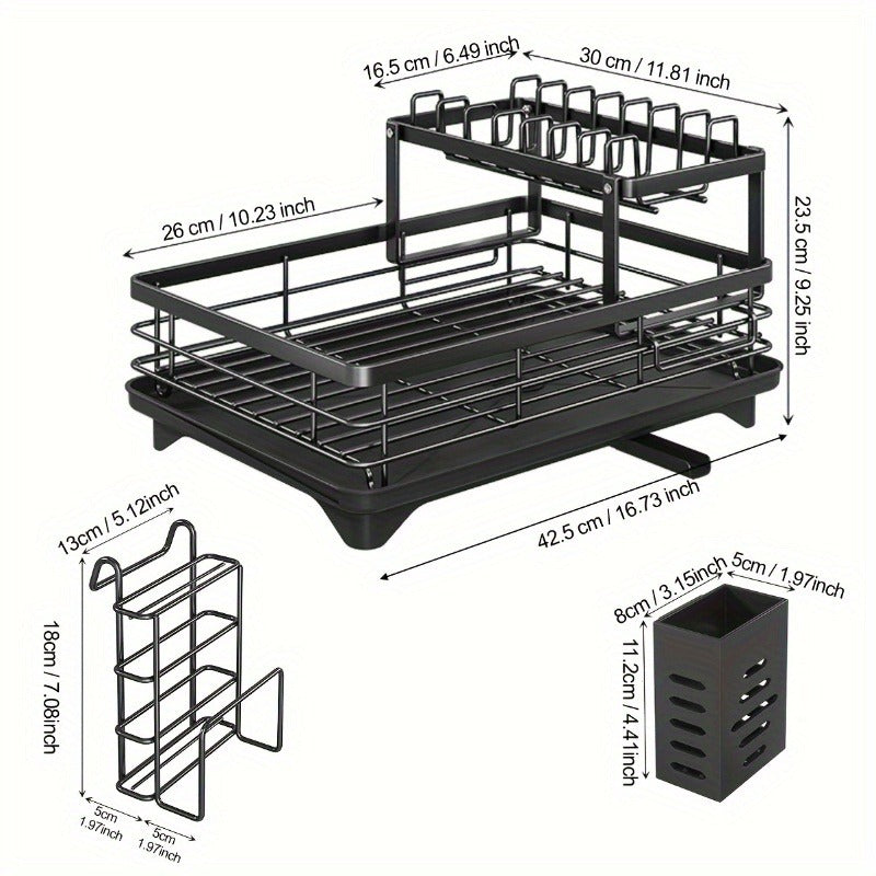 Deluxe 2-Tier Kitchen Carbon Steel Rack with Auto Drain, Knife Rack And Chopping Board Rack - Rust-Resistant Carbon Steel, Large Capacity, Easy to Clean, Ideal for Bowl And Chopstick Storage, Kitchen Storage Solution