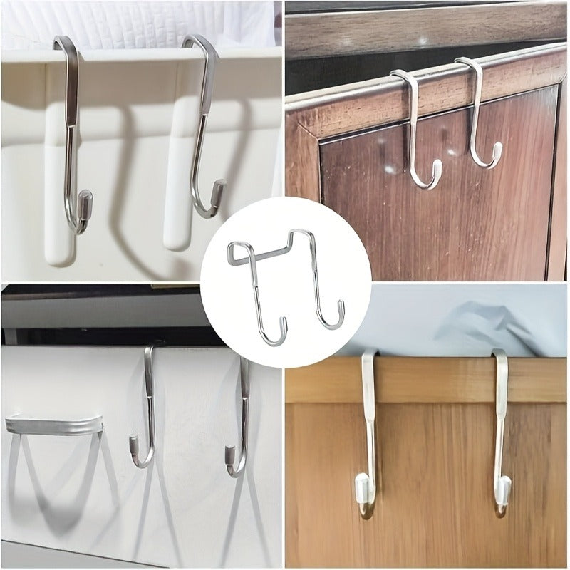 Silver S-Shaped Metal Over-the-Door Hook - 1pc Strong Load Capacity, Multi-Use, Easy Install, Wall Mount, Rust-Resistant, Space-Efficient for Kitchen, Dorm, Wardrobe, Shoe Cabinet