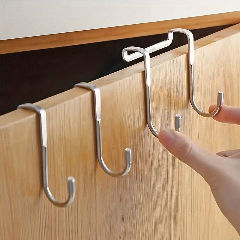 2pcs Heavy-Duty Stainless Steel S-Shaped Hooks - Rust-Resistant, No-Drill Easy Installation for Bedroom, Bathroom & Kitchen - Space-Saving Double Door Hangers for Cabinets & Organizers