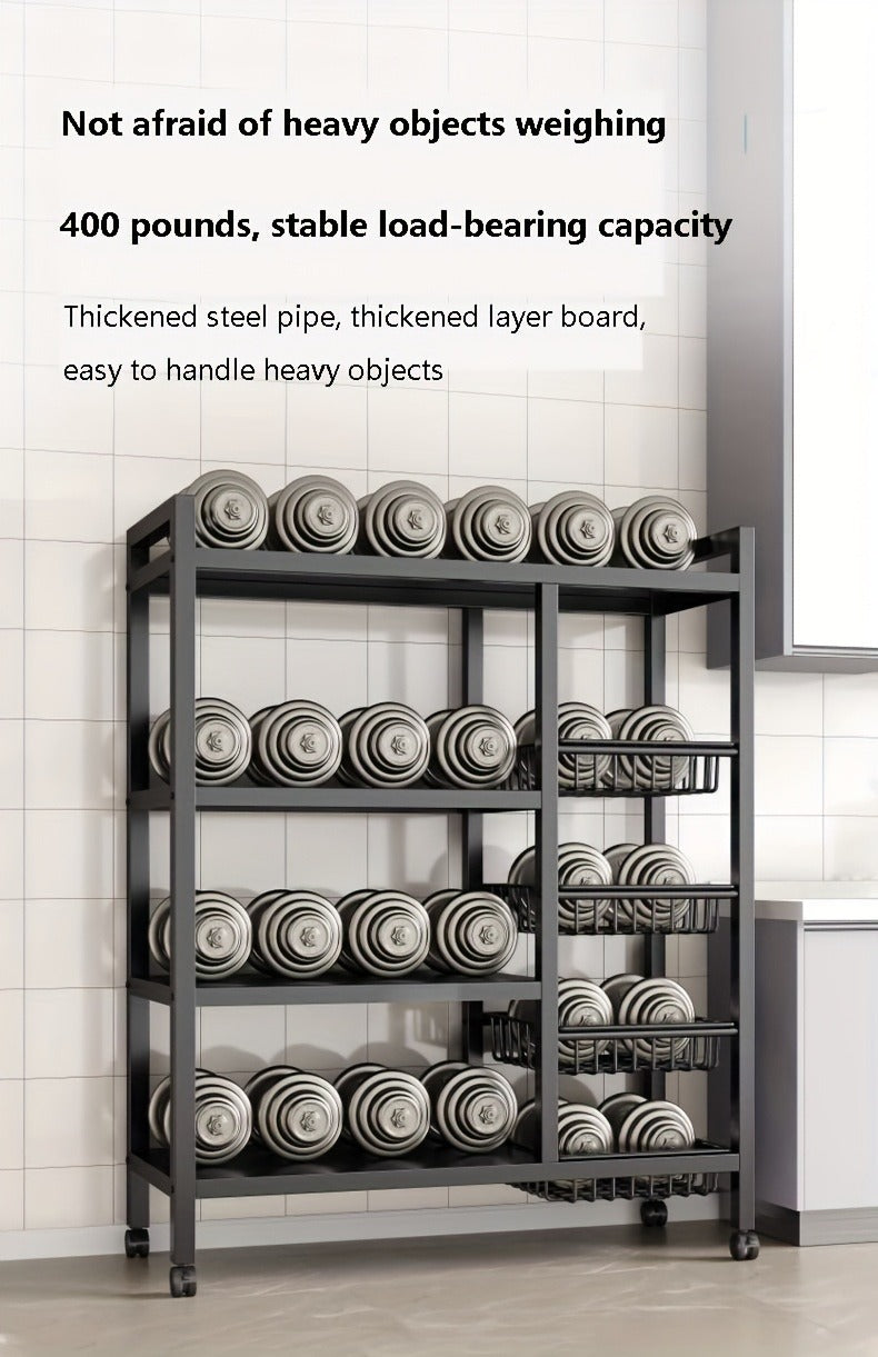 4-layer Rolling Metal Storage Cart With Wheels, Suitable For Microwave Ovens, Appliances, Seasoning Racks, Very Suitable For Storing Fruits, Vegetables, Tableware, Etc., Food Storage Room Storage Items And Storage Racks