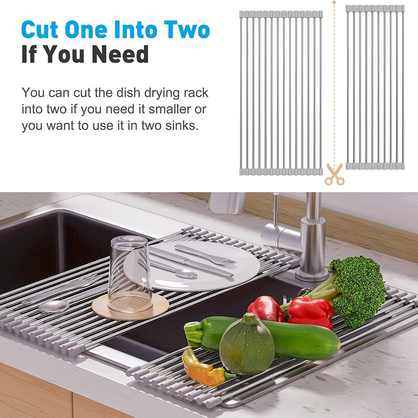 The Silicone Sink Organizer combines the functions of draining, washing vegetables and storing in one. It is made of heat-resistant material and can be rolled up. Easily deal with the mess of the kitchen sink and make cookies easily.