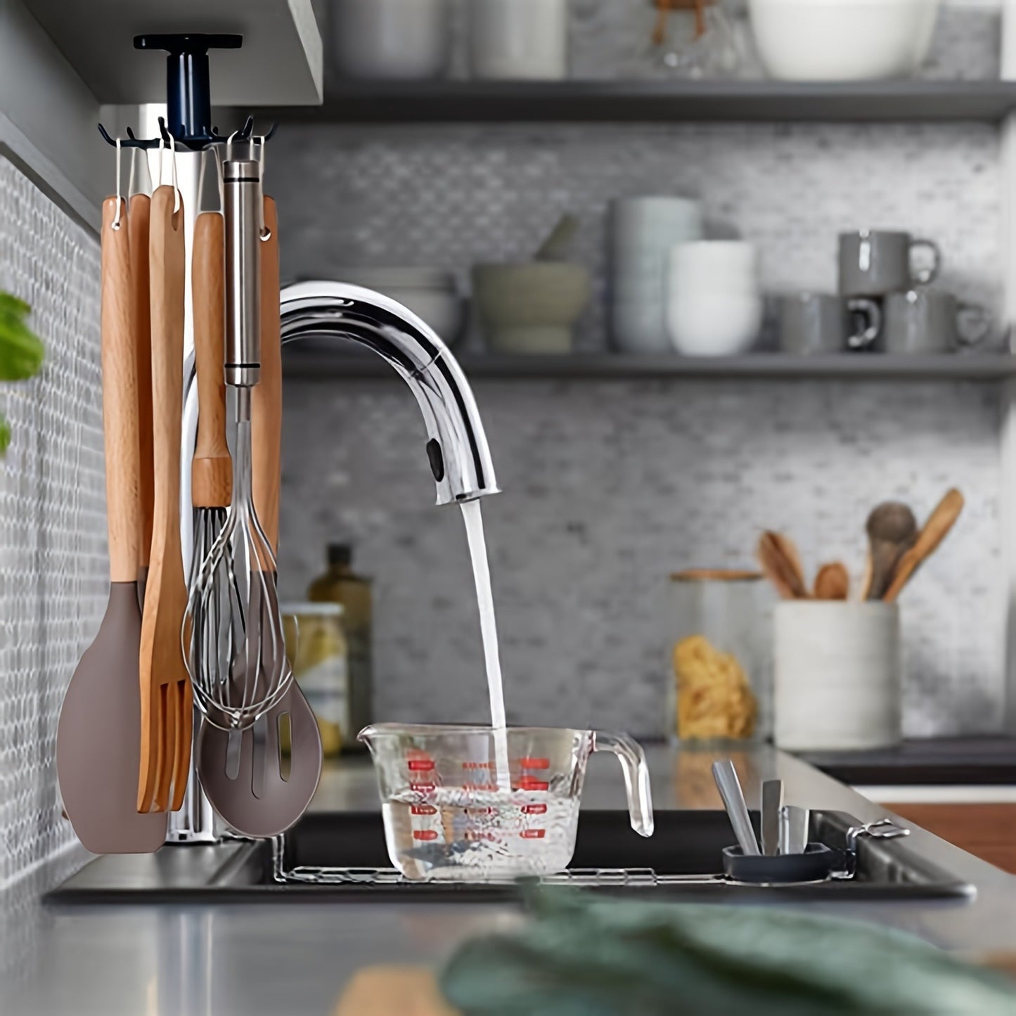 360° Swivel Utility Hook - Self-adhesive Under Cabinet Organizer for Kitchen, Bathroom and Office - Easy to Install, No Drilling Design for Hanging Utensils, Tools, Rags, Keys - Space-saving Storage Solution for Smooth Surfaces