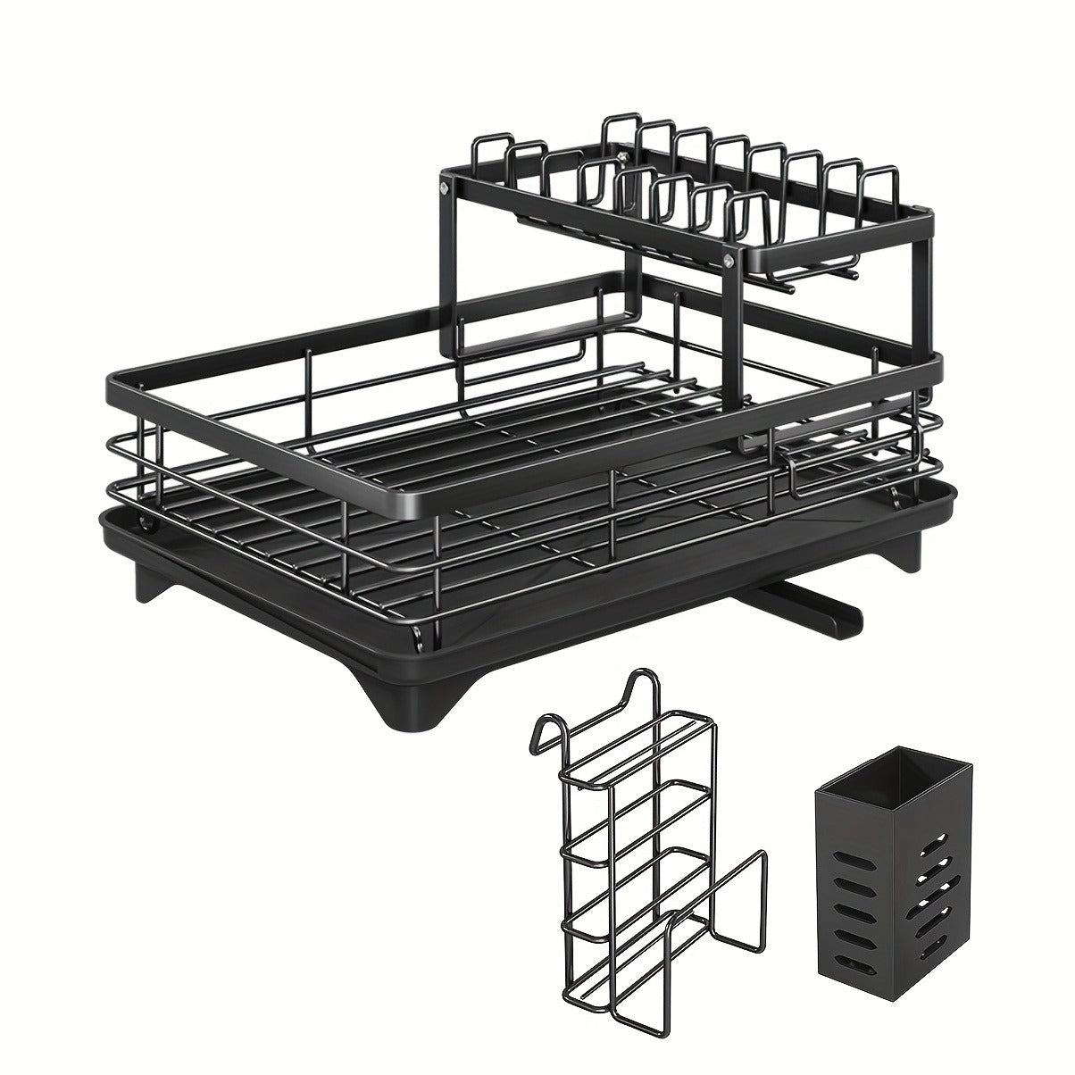 Deluxe 2-Tier Kitchen Carbon Steel Rack with Auto Drain, Knife Rack And Chopping Board Rack - Rust-Resistant Carbon Steel, Large Capacity, Easy to Clean, Ideal for Bowl And Chopstick Storage, Kitchen Storage Solution