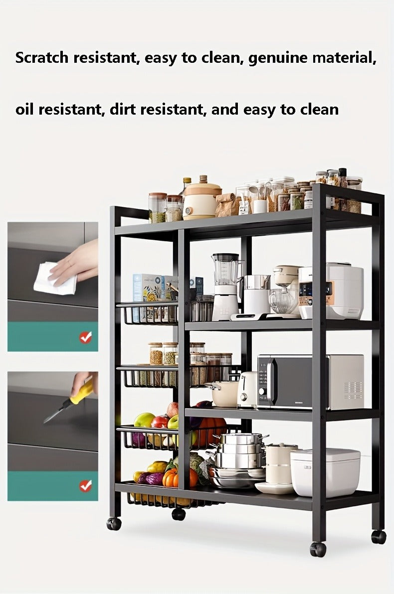 4-layer Rolling Metal Storage Cart With Wheels, Suitable For Microwave Ovens, Appliances, Seasoning Racks, Very Suitable For Storing Fruits, Vegetables, Tableware, Etc., Food Storage Room Storage Items And Storage Racks