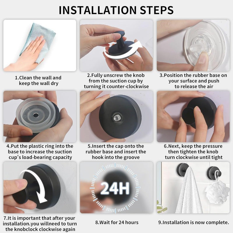 2025 New Shower Suction Cup Hook - Drill-free stainless steel waterproof suction cup hook, can hang items weighing up to 15 pounds, - Shower hook in bathroom, - Install on glass door -