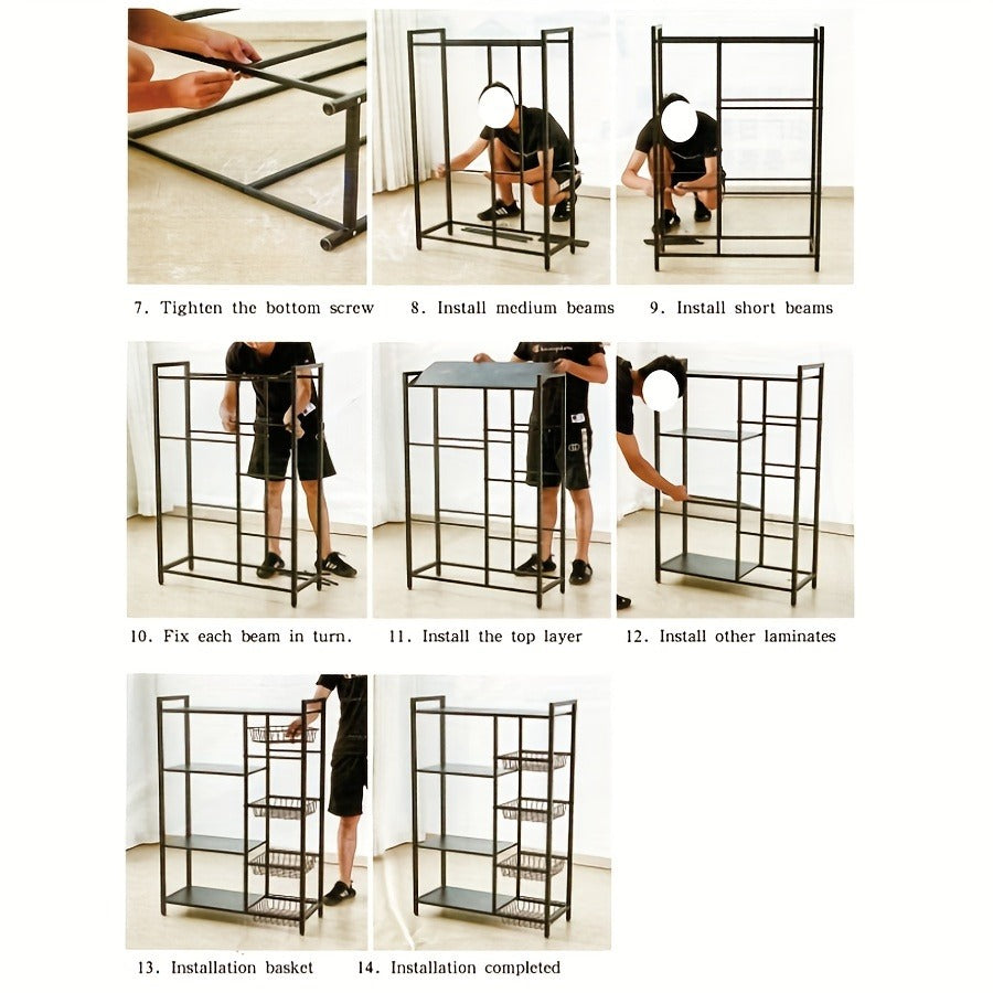 Movable Storage Rack, Adjustable 4-Storey Kitchen Shelf With 3 Wire Baskets, Kitchen Organizer And Storage, Metal Shelf Rack With Wheels, Suitable For Garage, Pantry, Bathroom, Closet, Warm House Gift, New Home