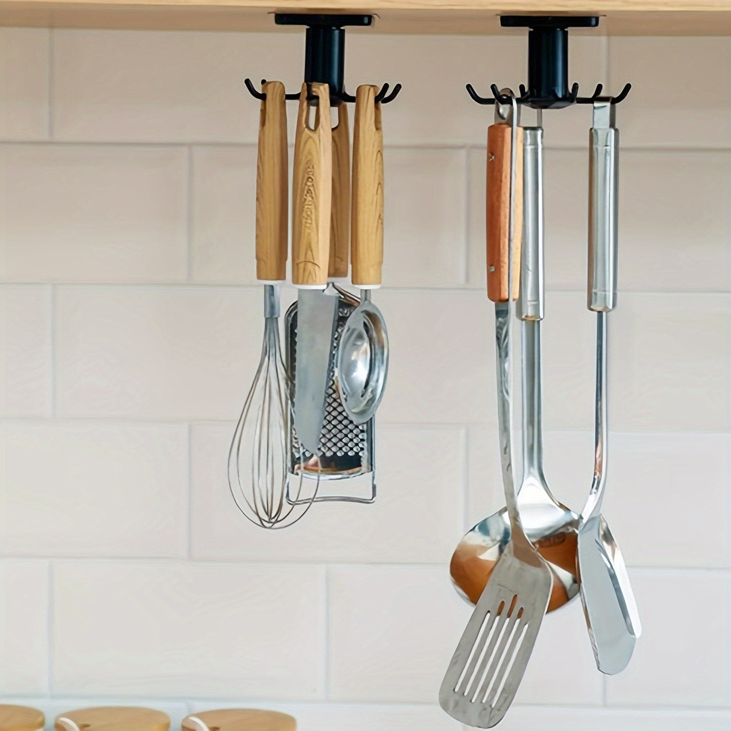 360° Swivel Utility Hook - Self-adhesive Under Cabinet Organizer for Kitchen, Bathroom and Office - Easy to Install, No Drilling Design for Hanging Utensils, Tools, Rags, Keys - Space-saving Storage Solution for Smooth Surfaces