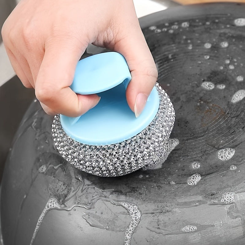 Stainless Steel Sponge Handle Brush, Replaceable Handle and Detachable Debris Ball, Dishwasher Cleaning Tool, Scratch-Free Nano, Household Residue-free Multi-purpose Kitchen Cleaning Tool