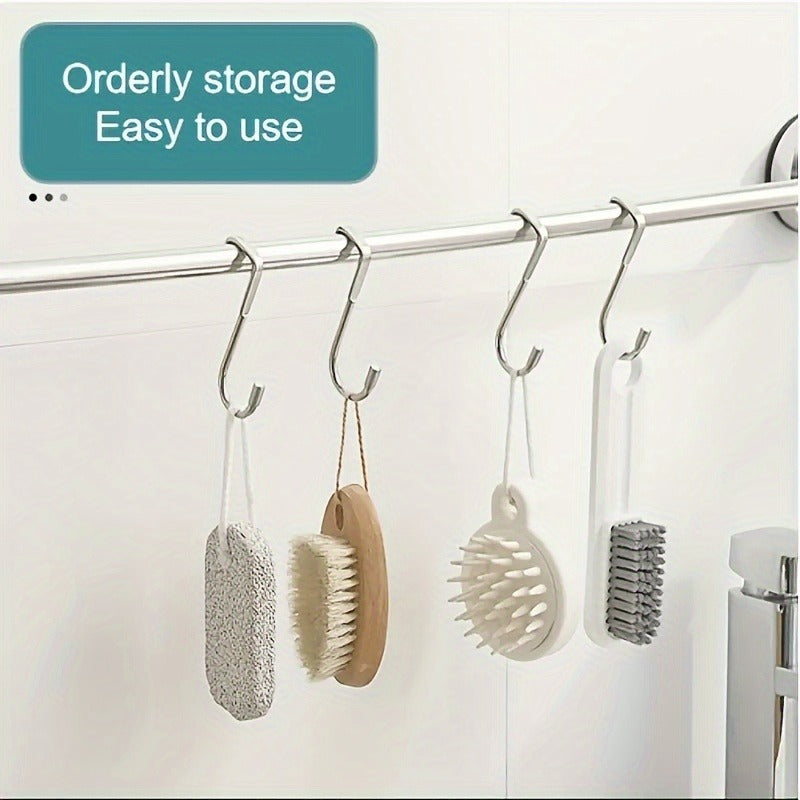 2pcs Heavy-Duty Stainless Steel S-Shaped Hooks - Rust-Resistant, No-Drill Easy Installation for Bedroom, Bathroom & Kitchen - Space-Saving Double Door Hangers for Cabinets & Organizers