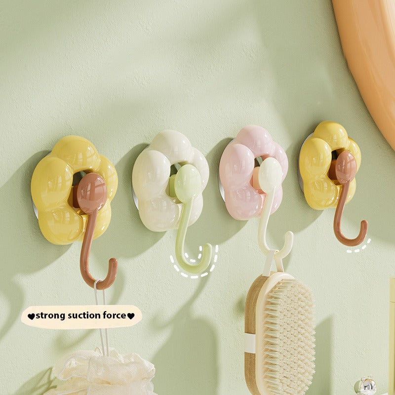 3 Pieces Sunflower Suction Cup Hooks - No Drilling Required, Traceless Wall Hooks, Strong Adhesion, Durable Plastic, Multi-Purpose, Suitable for Kitchen, Bathroom, Living Room, Bright Yellow Pink Green Flower Decoration, Practical Hooks