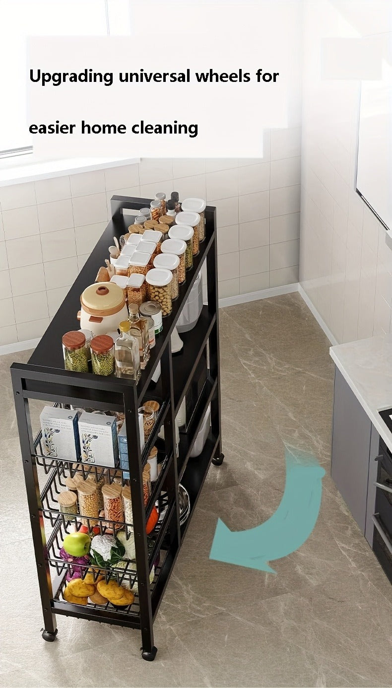 4-layer Rolling Metal Storage Cart With Wheels, Suitable For Microwave Ovens, Appliances, Seasoning Racks, Very Suitable For Storing Fruits, Vegetables, Tableware, Etc., Food Storage Room Storage Items And Storage Racks