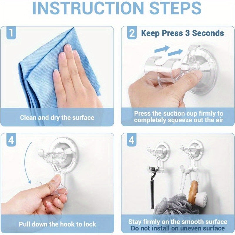 Large Suction Cup Hook Shower Shaver Holder - 2 Pack Heavy Duty Reusable Vacuum Shower Hooks - Damage-Proof Wall Hooks,