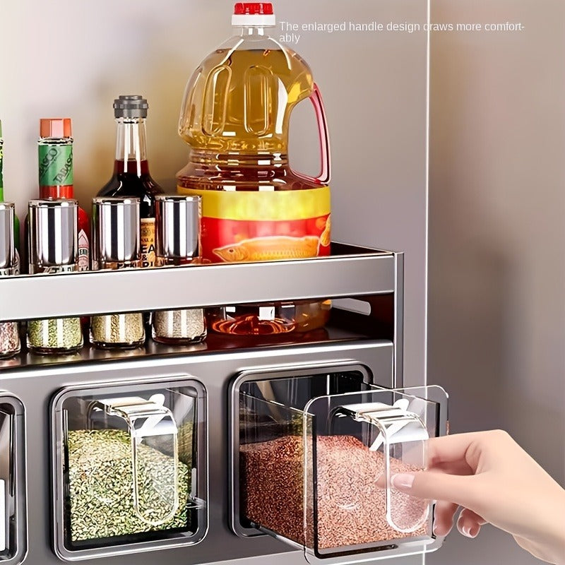 Wall-Mounted Spice Organizer Set - Durable Aluminum, Easy No-Drill Installation | Includes Seasoning Containers & Canisters for Kitchen