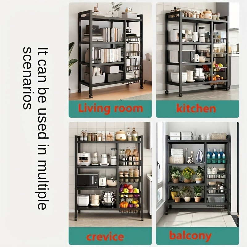 Four Tier, Three Basket, Mesh Basket Display Rack with Universal Roller Slides for Easy Cleaning And Storage, Vegetable Basket Organizer, Kitchen Display Rack, Useful Display Rack for Organizing Supplies, Vertical Shelves, Commercial Easter decorations