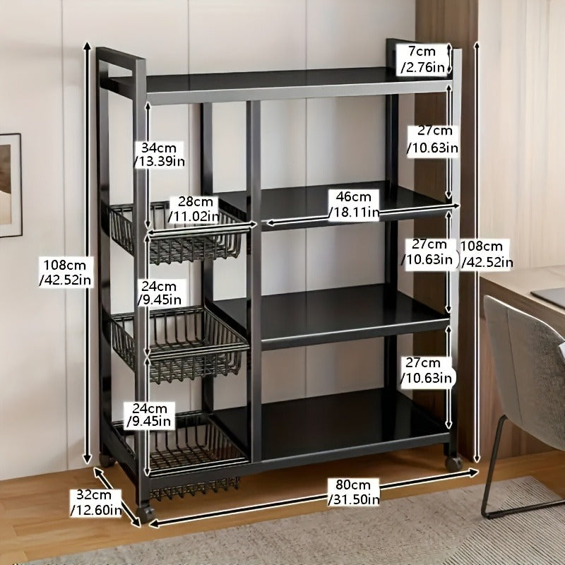 Four Tier, Three Basket, Mesh Basket Display Rack with Universal Roller Slides for Easy Cleaning And Storage, Vegetable Basket Organizer, Kitchen Display Rack, Useful Display Rack for Organizing Supplies, Vertical Shelves, Commercial Easter decorations