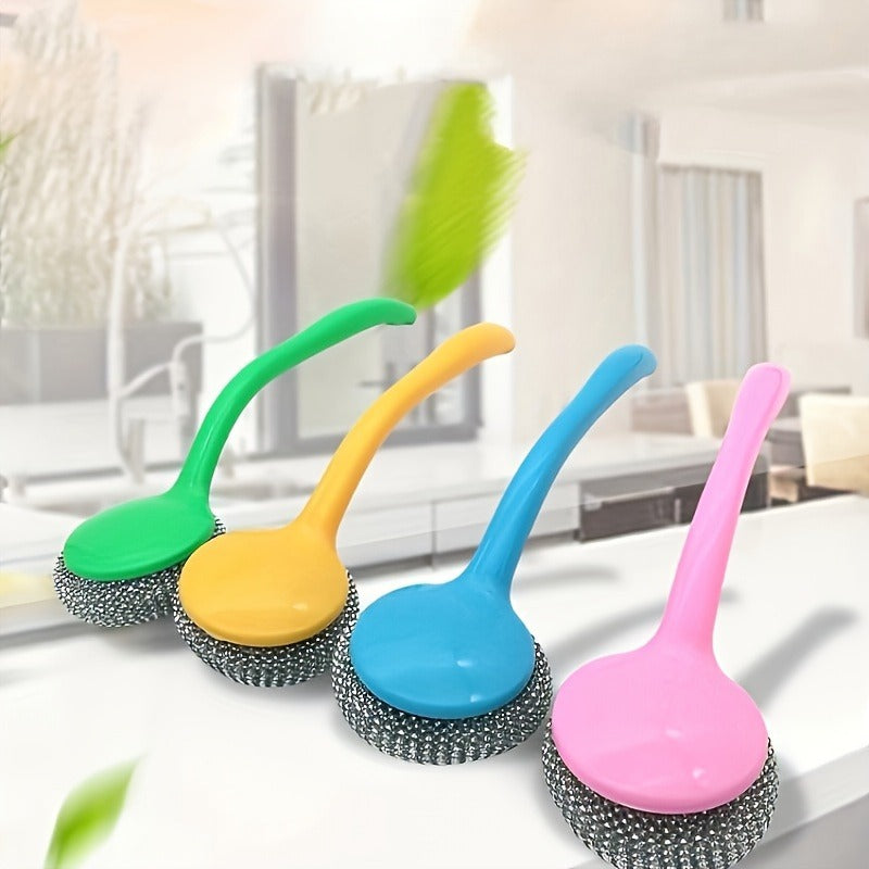 Stainless Steel Sponge Handle Brush, Replaceable Handle and Detachable Debris Ball, Dishwasher Cleaning Tool, Scratch-Free Nano, Household Residue-free Multi-purpose Kitchen Cleaning Tool