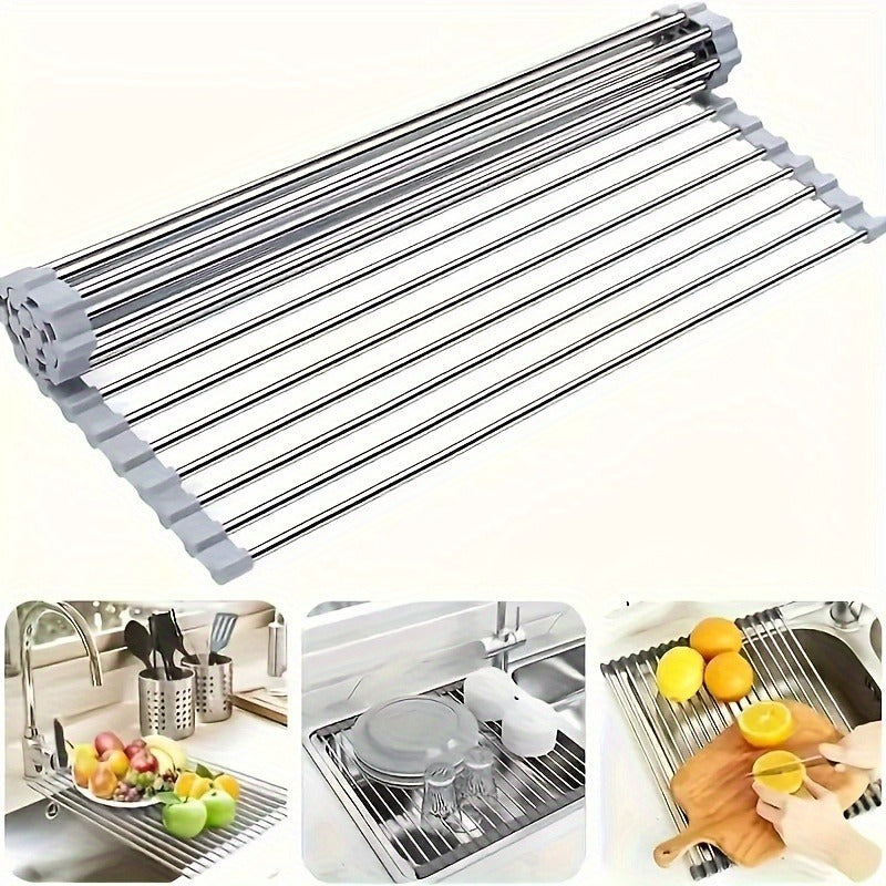 The Silicone Sink Organizer combines the functions of draining, washing vegetables and storing in one. It is made of heat-resistant material and can be rolled up. Easily deal with the mess of the kitchen sink and make cookies easily.