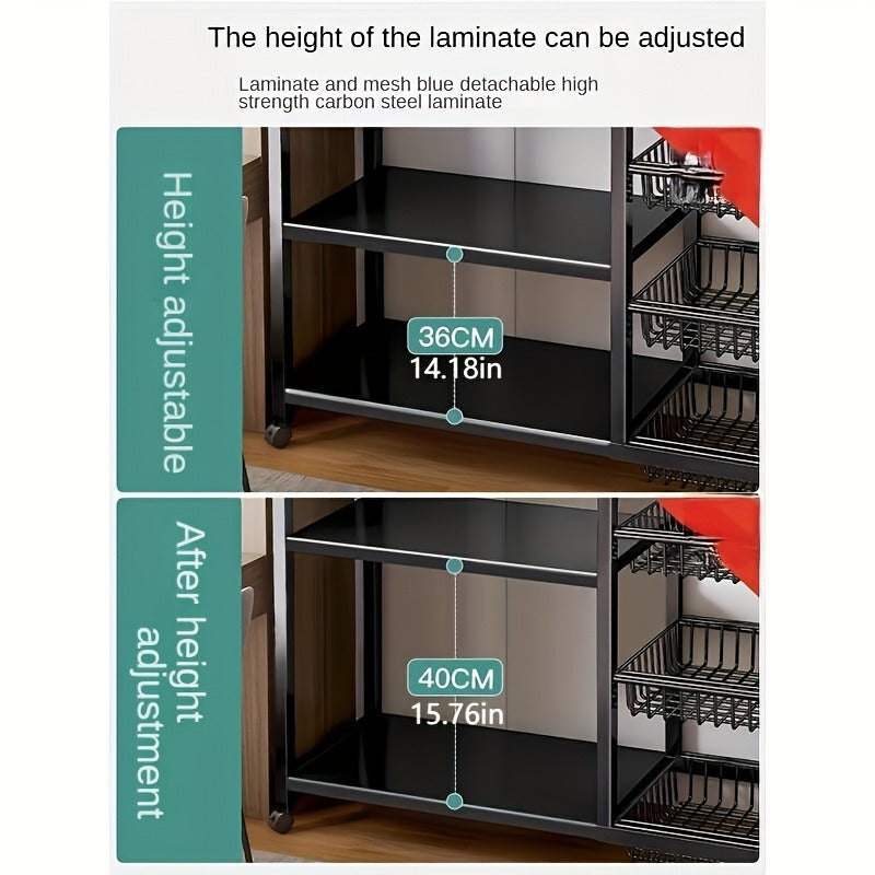 4-layer Rolling Metal Storage Cart With Wheels, Suitable For Microwave Ovens, Appliances, Seasoning Racks, Very Suitable For Storing Fruits, Vegetables, Tableware, Etc., Food Storage Room Storage Items And Storage Racks