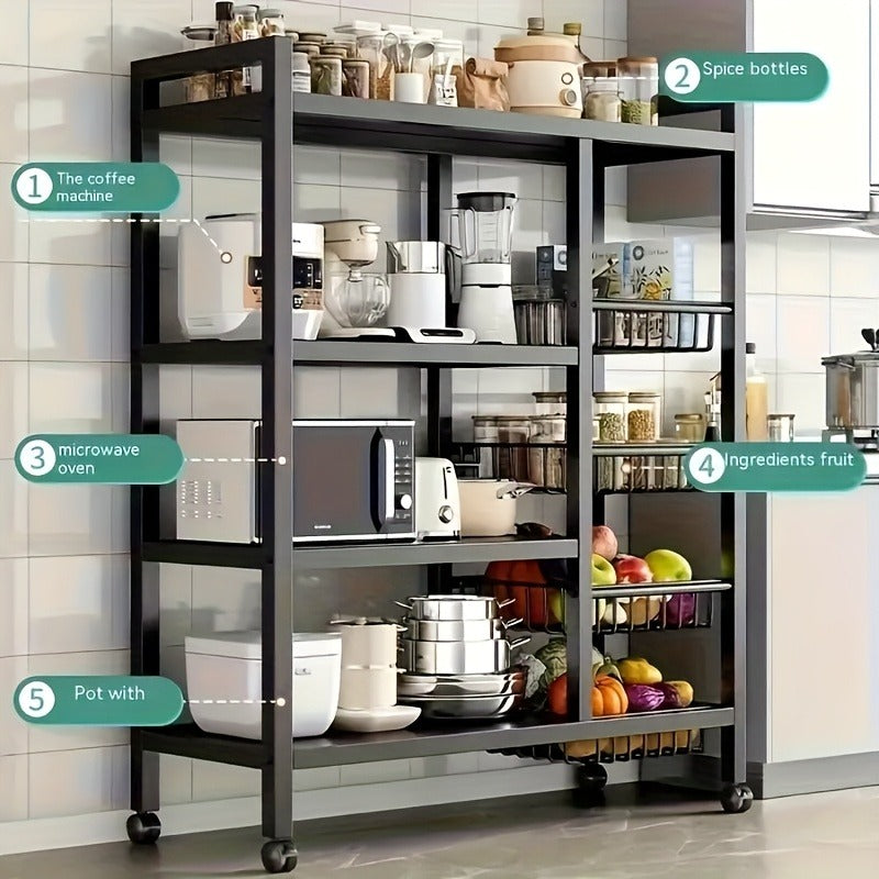 Four Tier, Three Basket, Mesh Basket Display Rack with Universal Roller Slides for Easy Cleaning And Storage, Vegetable Basket Organizer, Kitchen Display Rack, Useful Display Rack for Organizing Supplies, Vertical Shelves, Commercial Easter decorations