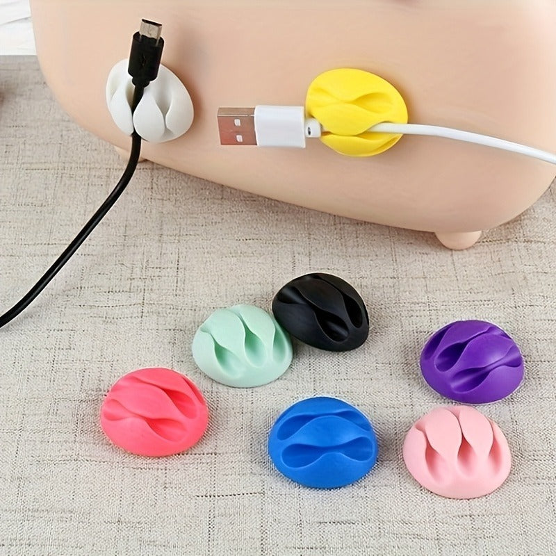 Simple And Stylish Circular 3-channel Storage Clip - Desktop Charging Cable Organizer Buckle, Headphone Charging Cable Organizer, Self-adhesive USB Cable Holder, Mouse Cable Storage Box, Art Supplies, Utility Hooks