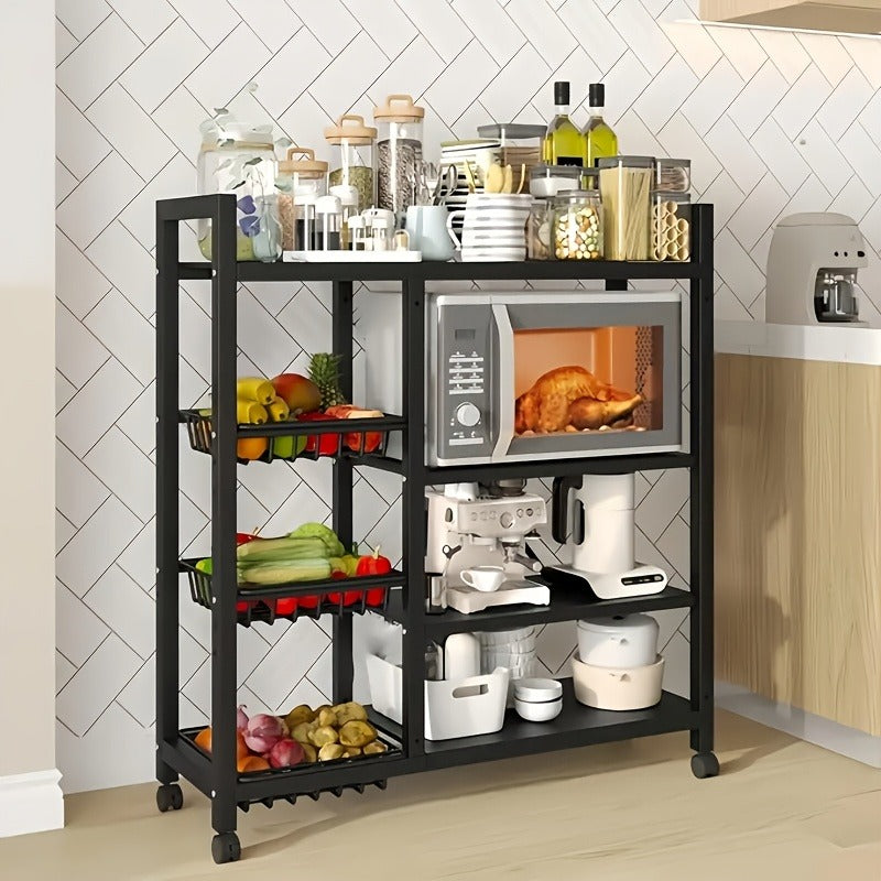 Four Tier, Three Basket, Mesh Basket Display Rack with Universal Roller Slides for Easy Cleaning And Storage, Vegetable Basket Organizer, Kitchen Display Rack, Useful Display Rack for Organizing Supplies, Vertical Shelves, Commercial Easter decorations