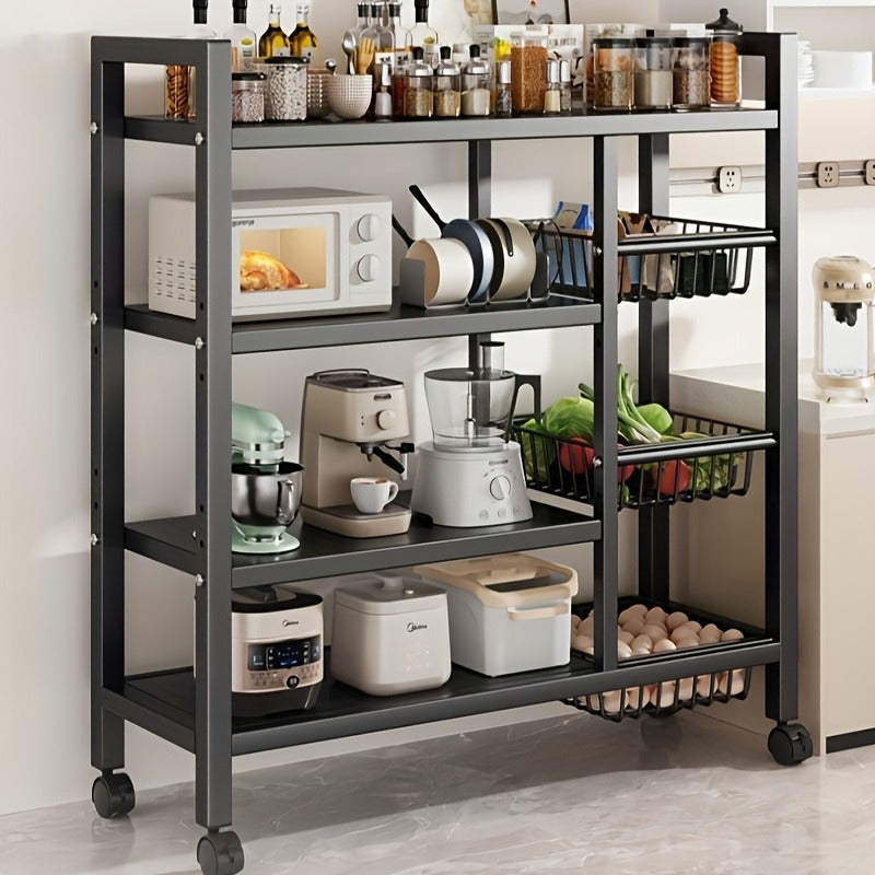 4-layer Rolling Metal Storage Cart With Wheels, Suitable For Microwave Ovens, Appliances, Seasoning Racks, Very Suitable For Storing Fruits, Vegetables, Tableware, Etc., Food Storage Room Storage Items And Storage Racks