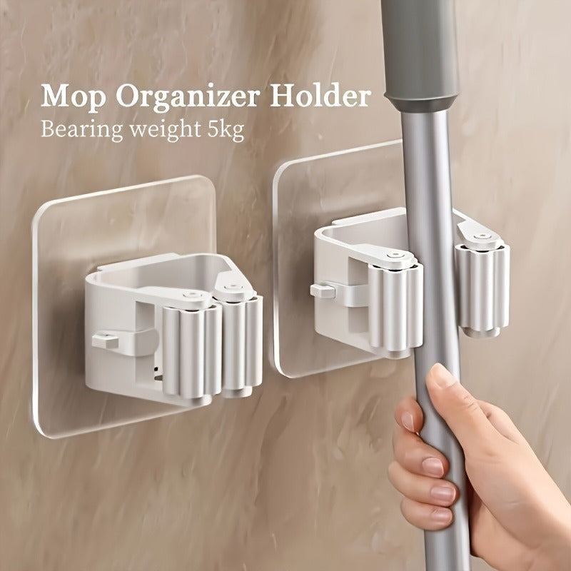 Easy-Install Wall-Mounted Mop & Broom Holder - Strong Adhesive, No-Drill Storage Rack For Home Organization, Utility Hooks