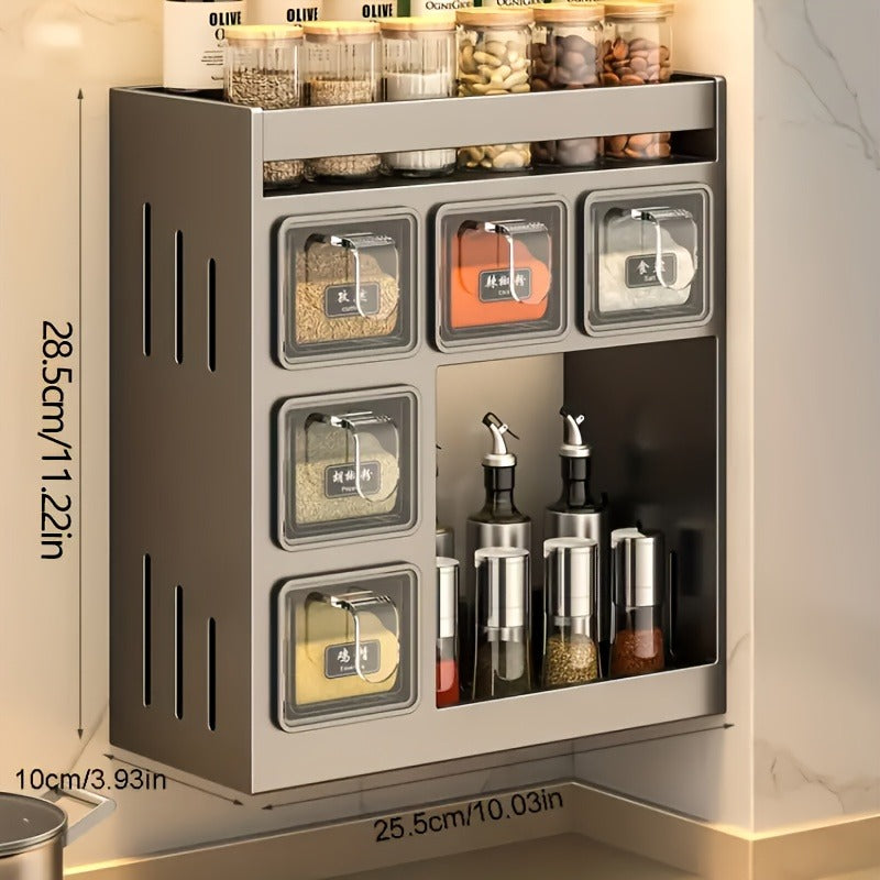 3 Tier Shelf No Drilling Removable Steel Iron Shelf 5 Jar Wall Mounted Spice Rack Kitchen Organizer Spice Bottle Hanging Organizer Household