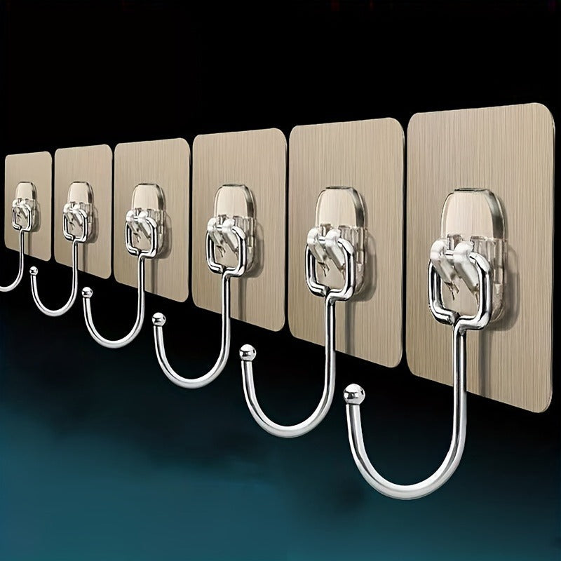 5pcs Heavy-Duty Non-Slip Adhesive Wall Hooks - No Drill Damage-Free Hanging, Space-Saving Strong Adhesive Backing for Kitchen, Restaurant, Office & Home Organization