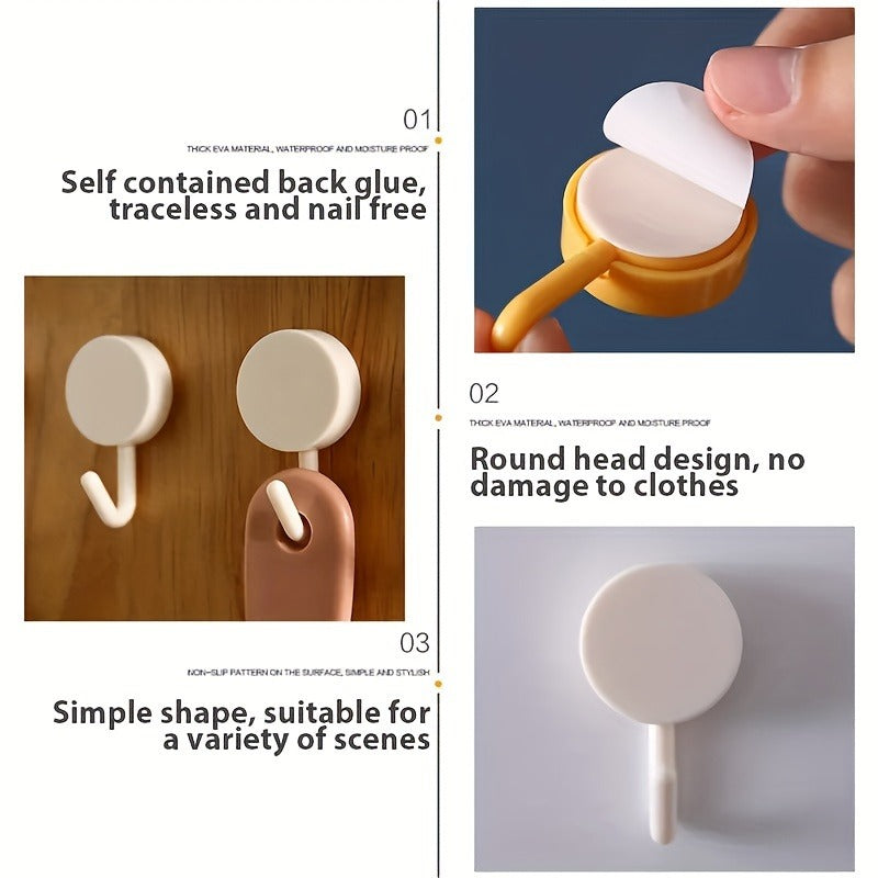 Self-Adhesive Wall Hooks - Convenient Wall Hooks For Home Storage - No Drilling Required For Hanging Coats, Bags, Towels And More Organizing Accessories With Strong Adhesive And Reusable Design