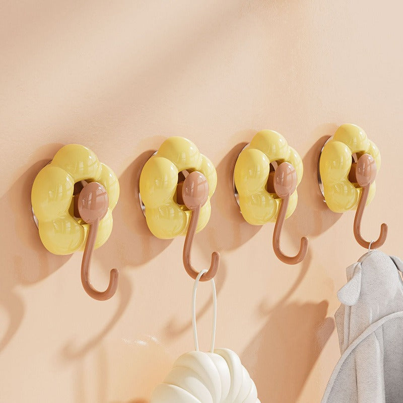 3 Pieces Sunflower Suction Cup Hooks - No Drilling Required, Traceless Wall Hooks, Strong Adhesion, Durable Plastic, Multi-Purpose, Suitable for Kitchen, Bathroom, Living Room, Bright Yellow Pink Green Flower Decoration, Practical Hooks