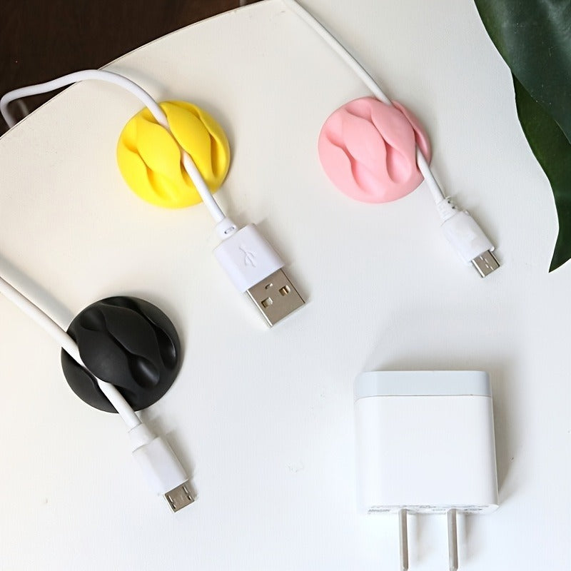 Simple And Stylish Circular 3-channel Storage Clip - Desktop Charging Cable Organizer Buckle, Headphone Charging Cable Organizer, Self-adhesive USB Cable Holder, Mouse Cable Storage Box, Art Supplies, Utility Hooks