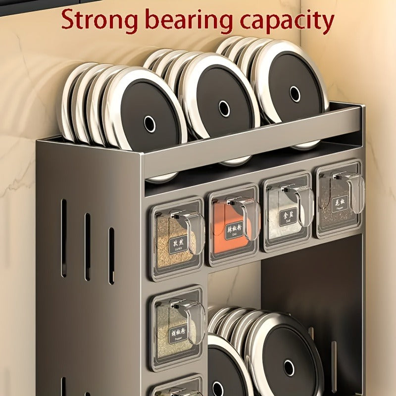 3 Tier Shelf No Drilling Removable Steel Iron Shelf 5 Jar Wall Mounted Spice Rack Kitchen Organizer Spice Bottle Hanging Organizer Household