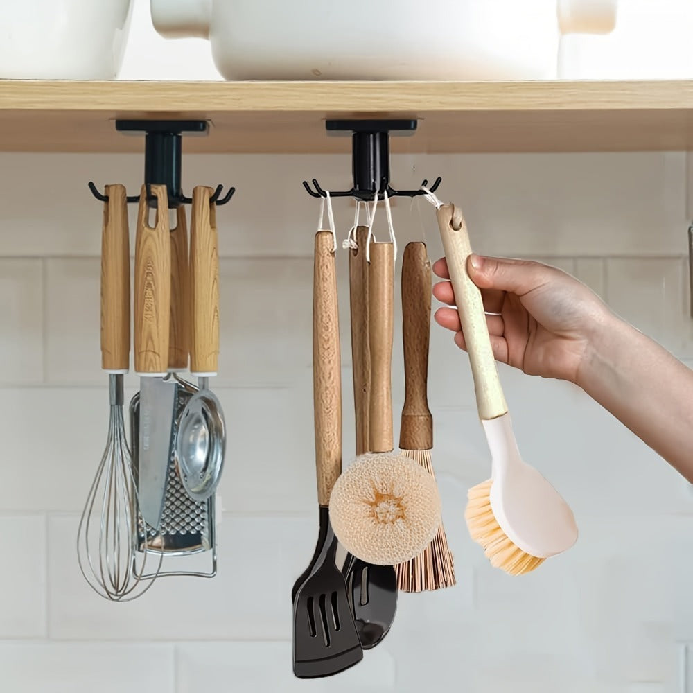 360° Swivel Utility Hook - Self-adhesive Under Cabinet Organizer for Kitchen, Bathroom and Office - Easy to Install, No Drilling Design for Hanging Utensils, Tools, Rags, Keys - Space-saving Storage Solution for Smooth Surfaces
