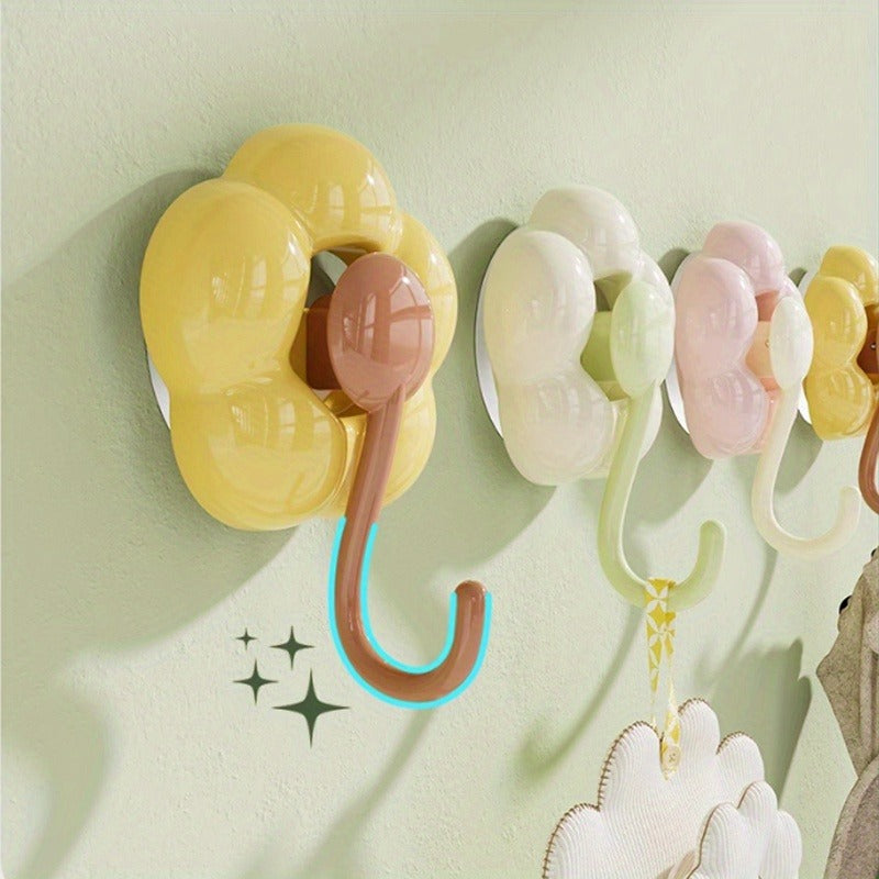 3 Pieces Sunflower Suction Cup Hooks - No Drilling Required, Traceless Wall Hooks, Strong Adhesion, Durable Plastic, Multi-Purpose, Suitable for Kitchen, Bathroom, Living Room, Bright Yellow Pink Green Flower Decoration, Practical Hooks