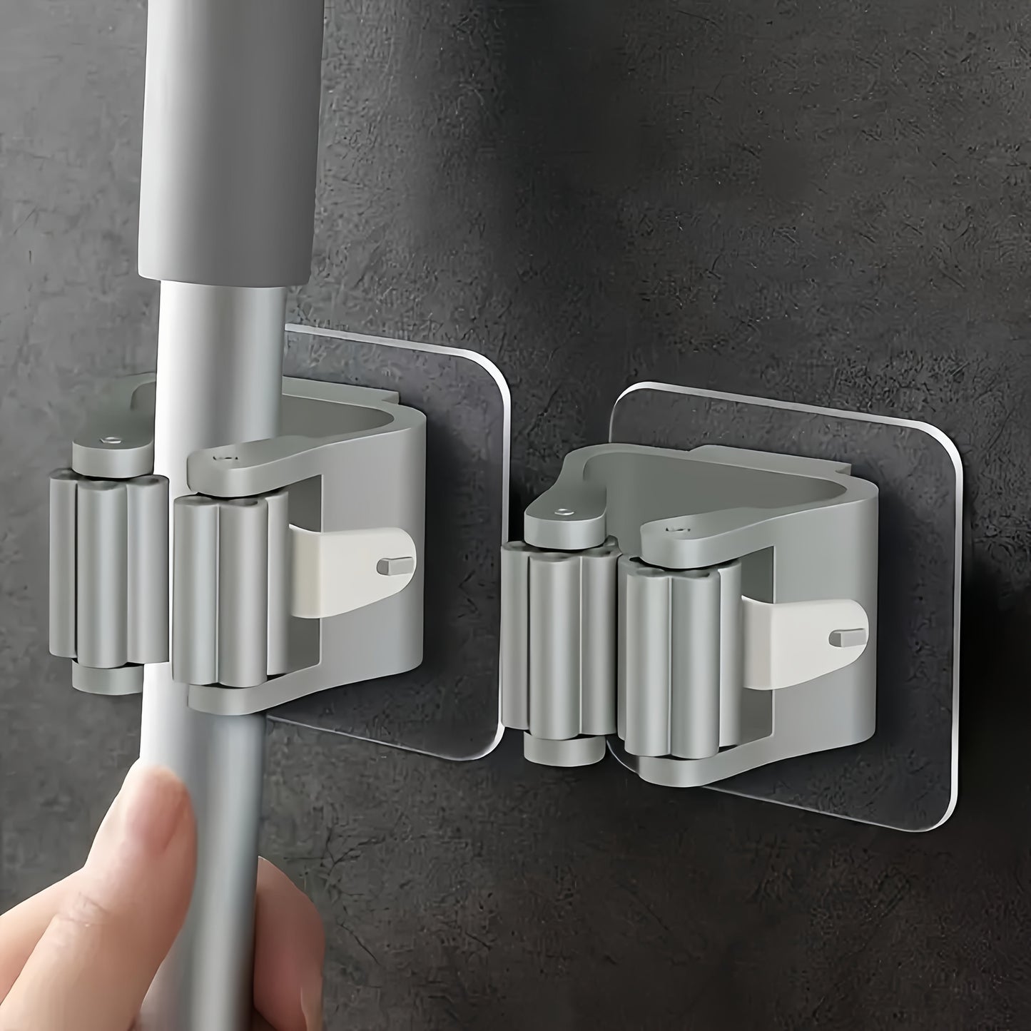 Easy-Install Wall-Mounted Mop & Broom Holder - Strong Adhesive, No-Drill Storage Rack For Home Organization, Utility Hooks