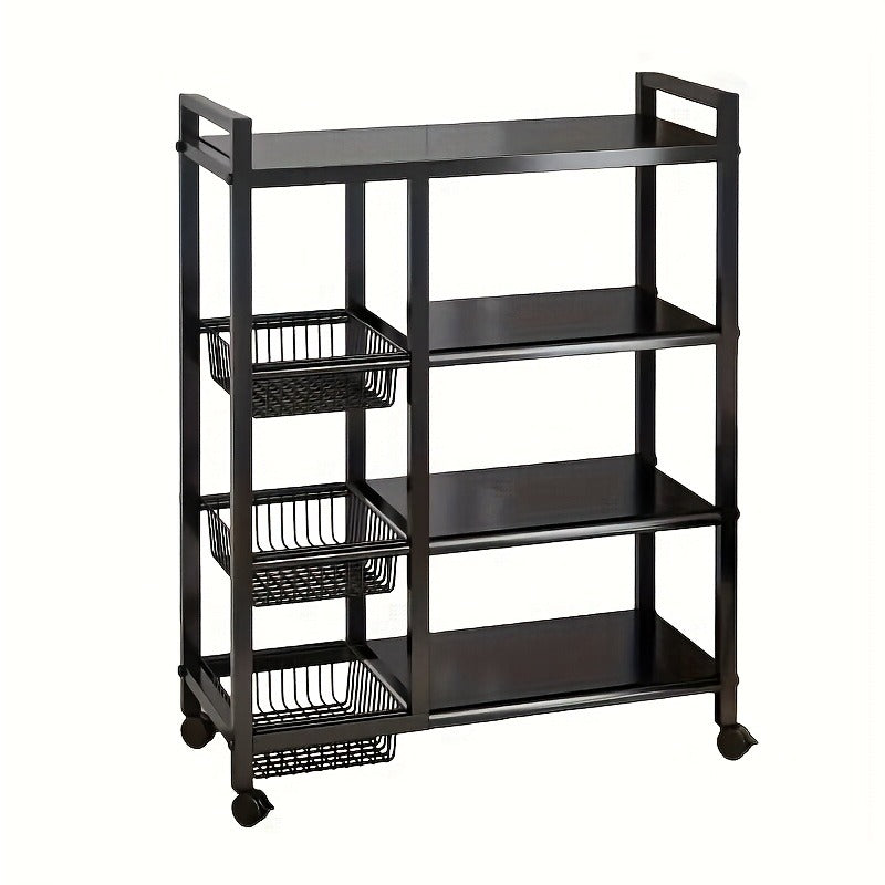 Four Tier, Three Basket, Mesh Basket Display Rack with Universal Roller Slides for Easy Cleaning And Storage, Vegetable Basket Organizer, Kitchen Display Rack, Useful Display Rack for Organizing Supplies, Vertical Shelves, Commercial Easter decorations