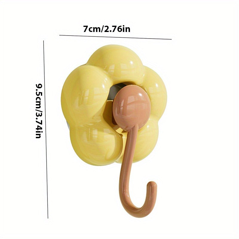 3 Pieces Sunflower Suction Cup Hooks - No Drilling Required, Traceless Wall Hooks, Strong Adhesion, Durable Plastic, Multi-Purpose, Suitable for Kitchen, Bathroom, Living Room, Bright Yellow Pink Green Flower Decoration, Practical Hooks