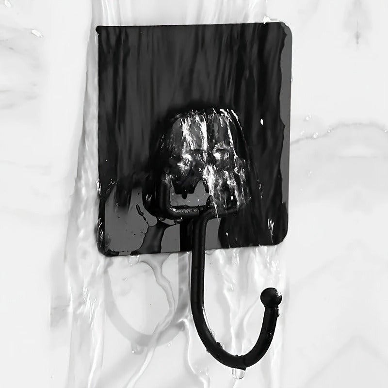 5pcs Strong Adhesive Rotating Waterproof Wall Hooks - Easy Installation, Sleek Black Design, Ideal for Kitchen & Bathroom Storage